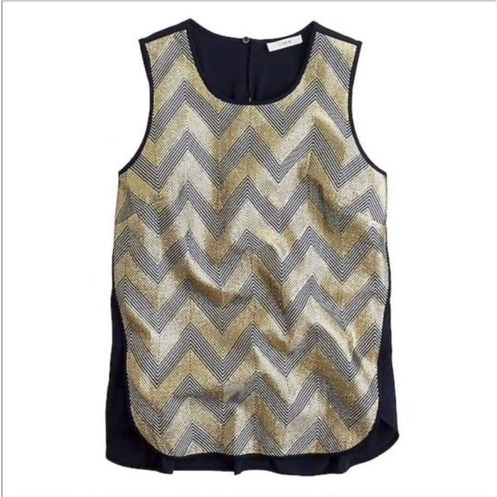 J. Crew Gold Gilded Chevron Navy Keyhole Tank Top